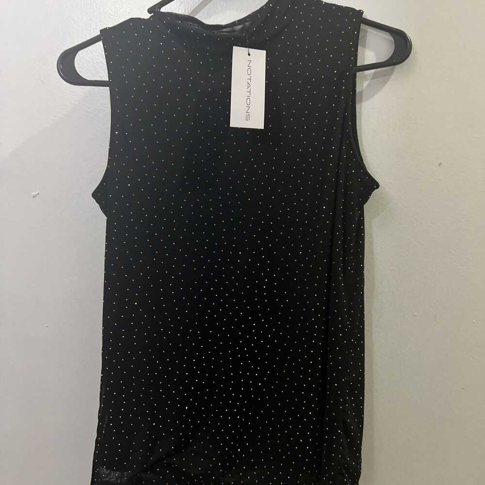 Notations Womens Sleeveless Top Black Gold Sequins Ribbed Size S‎